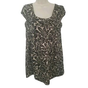 Michael Kors Women's 10 Linen Sheath Dress Floral Black Tan‎ Cap Sleeve Pockets